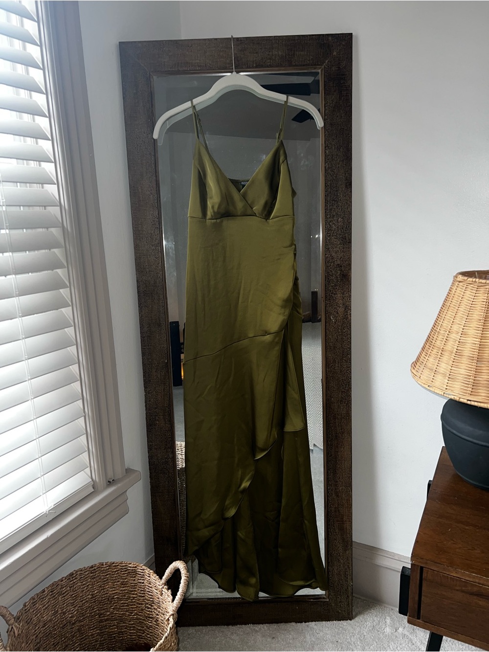 wild fable Olive Green Satin Slip Maxi Dress